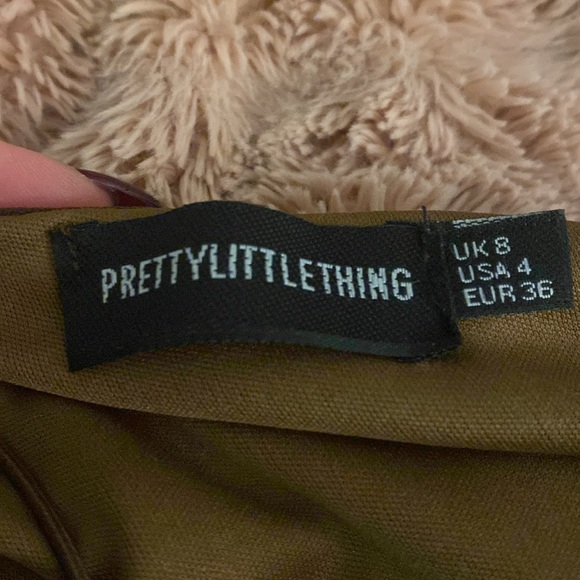 Pretty Little Thing brown one shoulder strap dress - tie detailing on bottom - Picture 4 of 5